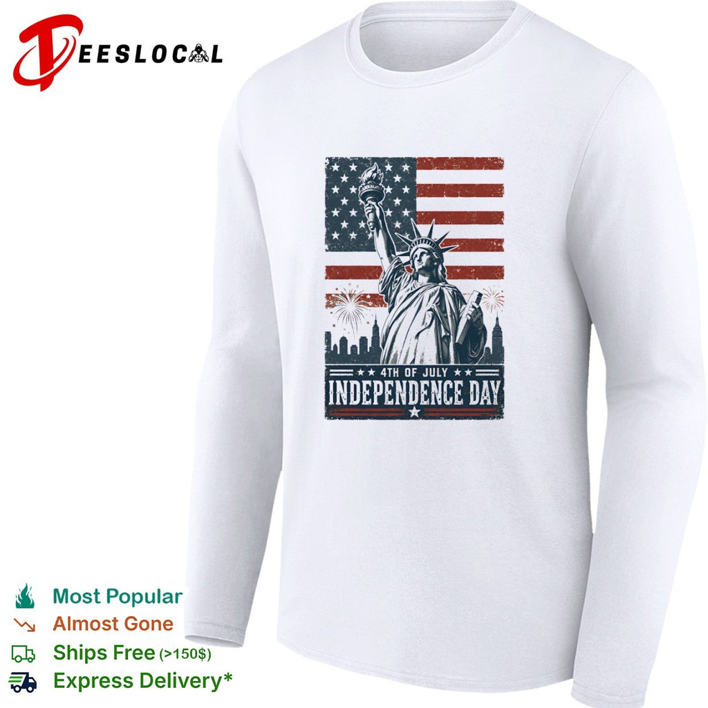 Statue of Liberty 4th of July Independence Day fireworks city skyline shirt