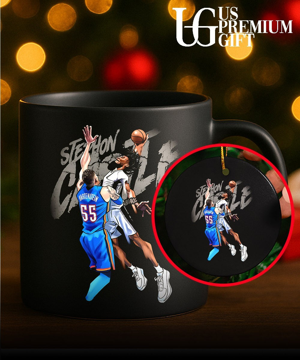 Stephon Castle dunk Isaiah Hartenstein Oklahoma City Thunder NBA shirt