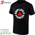 Stiff Little Fingers circular badge logo with flame emblem centered inside shirt