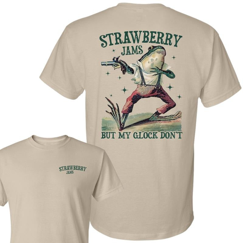 Strawberry Jams But My Glock Don't Vintage Graphic T-Shirt, 2 sides T-Shirt, Unisex T-Shirt, Full Color, For Men, For Women style 02