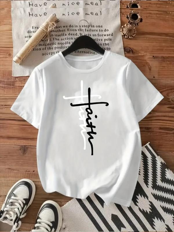 Stylish Texture Printed Women's Fashion T-Shirt, Comfortable Loose Fit Round Neck, Elegant Casual Top for All Seasons, Summer Cotton Party Essential