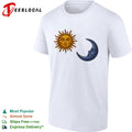 Sun face and crescent moon face celestial pair illustration graphic art shirt