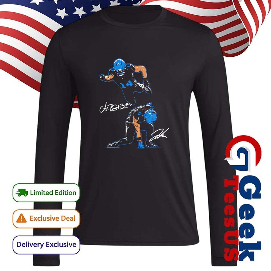 Superheroes Amon-Ra St. Brown and Jahmyr Gibbs Detroit Lions football signature shirt