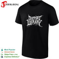 Support your local library gothic metal band style dripping lettering shirt