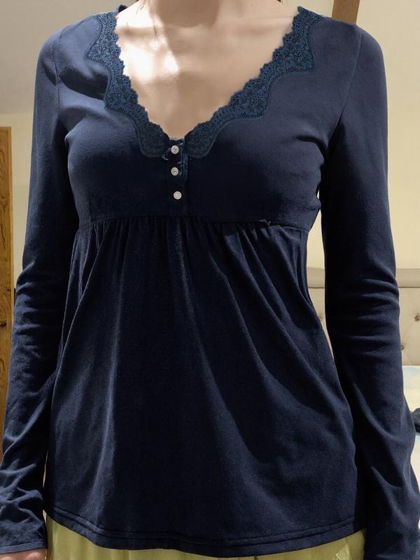 Sweet Lace Trim Button V Neck Long Sleeve Top, Autumn Solid Color Casual Basic a Line T-Shirt for Women, Y2K Pullover Sweatshirt