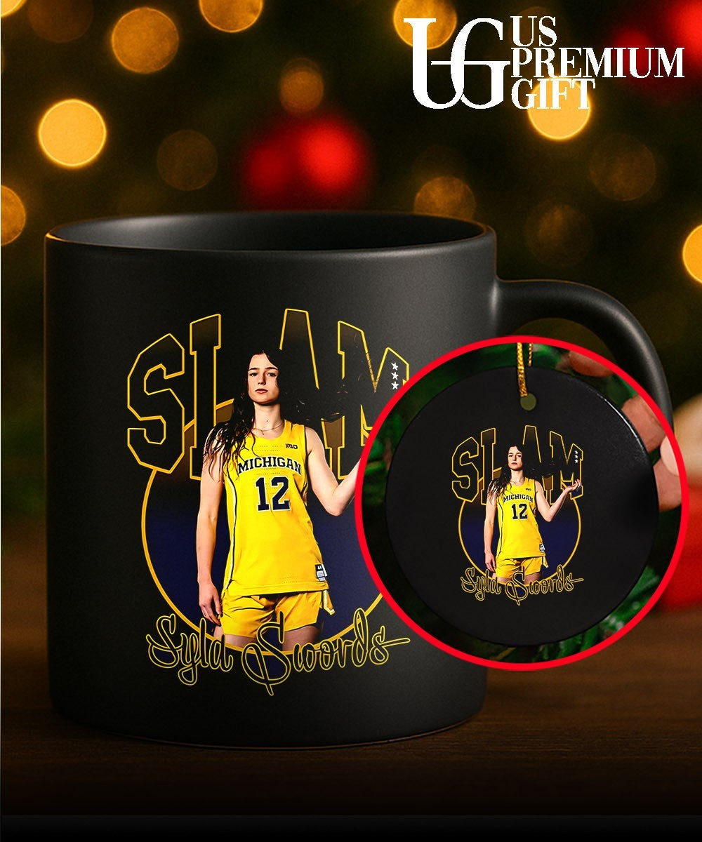 Syla Swords Michigan Wolverines women’s basketball SLAM pose shirt