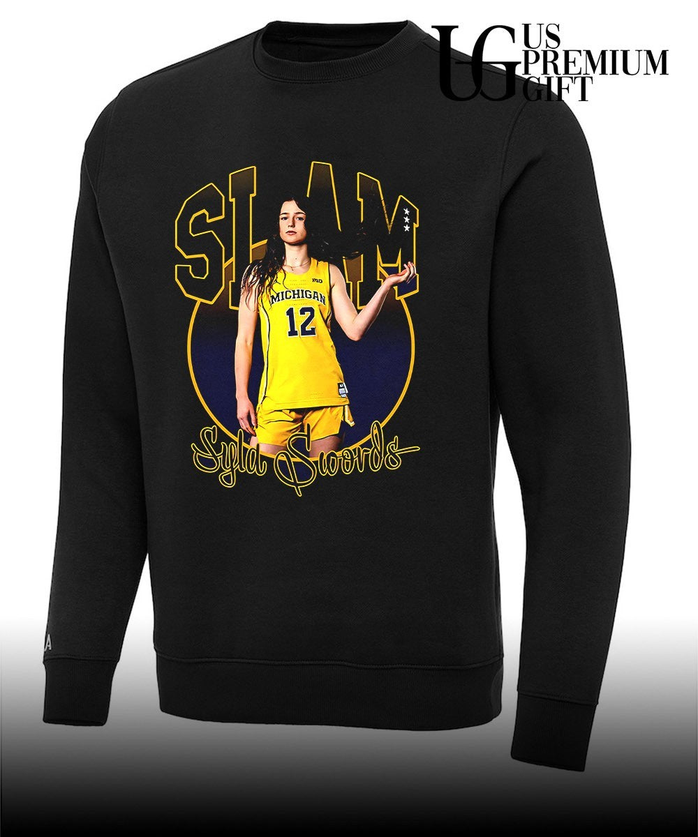 Syla Swords Michigan Wolverines women’s basketball SLAM pose shirt