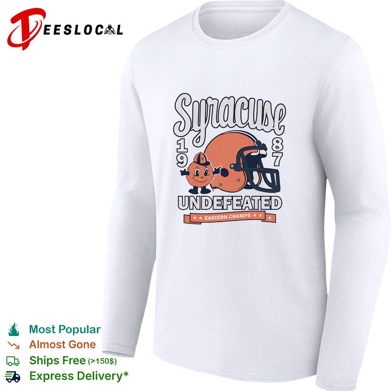 Syracuse Orange mascot 1987 undefeated eastern champs football helmet shirt