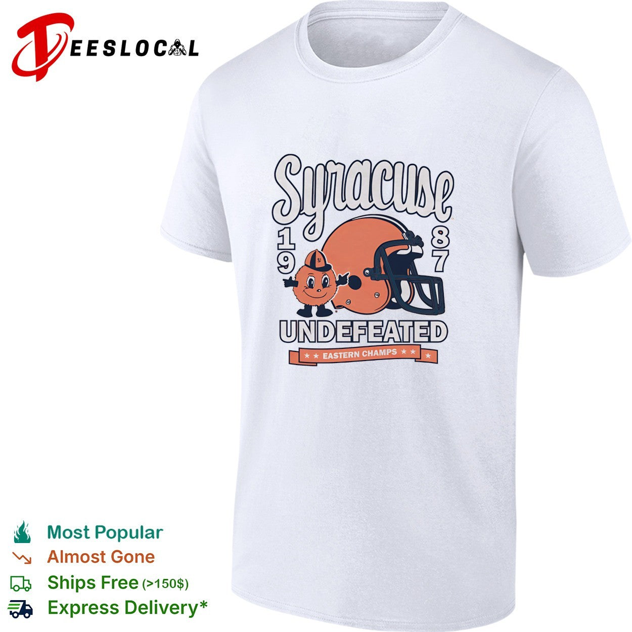 Syracuse Orange mascot 1987 undefeated eastern champs football helmet shirt