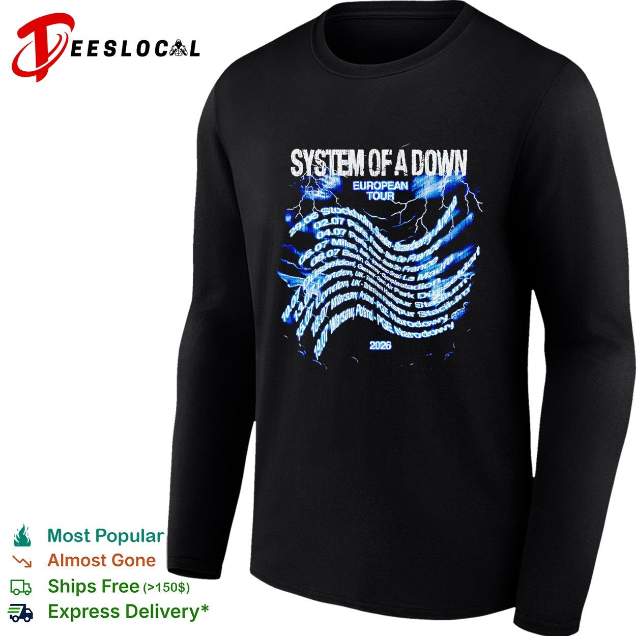 System Of A Down EU And UK The Hand Over Globe With Dates shirt