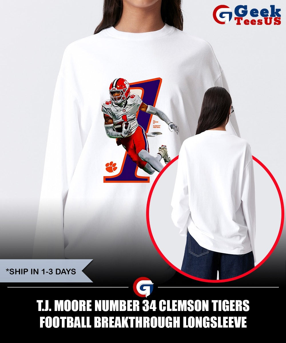 T.J. Moore number 34 Clemson Tigers football breakthrough shirt