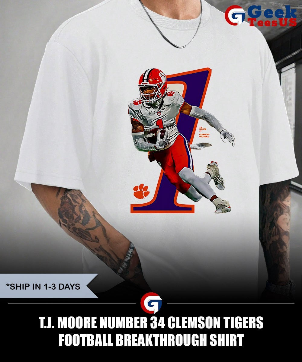 T.J. Moore number 34 Clemson Tigers football breakthrough shirt