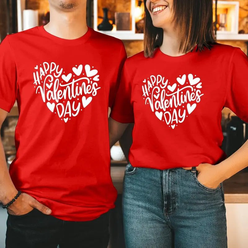 TSHIRT Happy Valentine's Day Doodle T-Shirt Happy Valentine Day Tops Cute Sweet Heart Funny Men Women Couple Matching Gift T Shirt