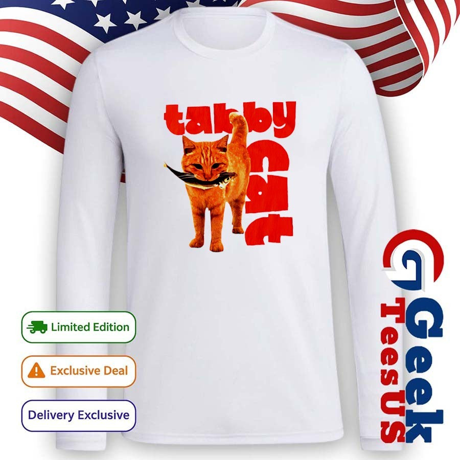 Tabby cat with fish shirt