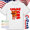 Tabby cat with fish shirt