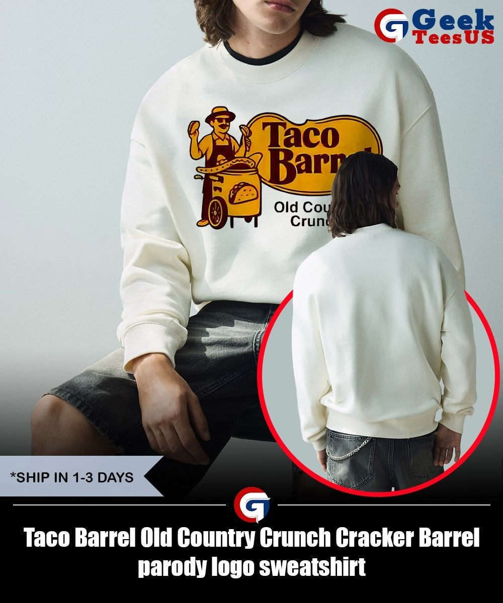 Taco Barrel Old Country Crunch Cracker Barrel parody logo shirt