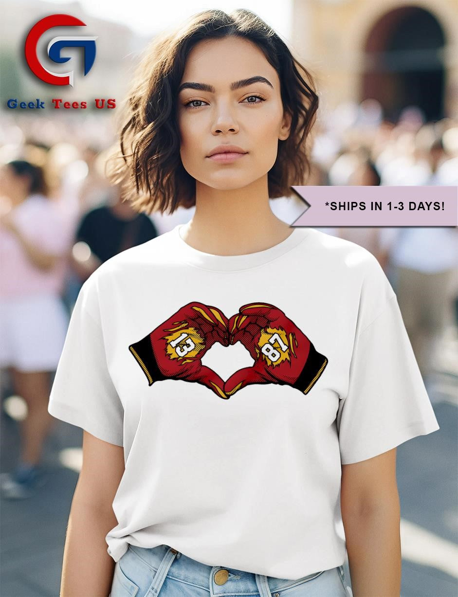Taylor and Travis Kelce Engaged love hands shirt