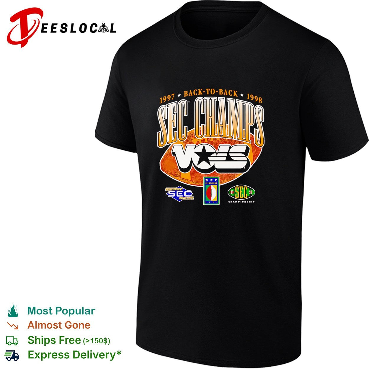 Tennessee Volunteers Vols SEC champs back to back 1997 1998 football shirt