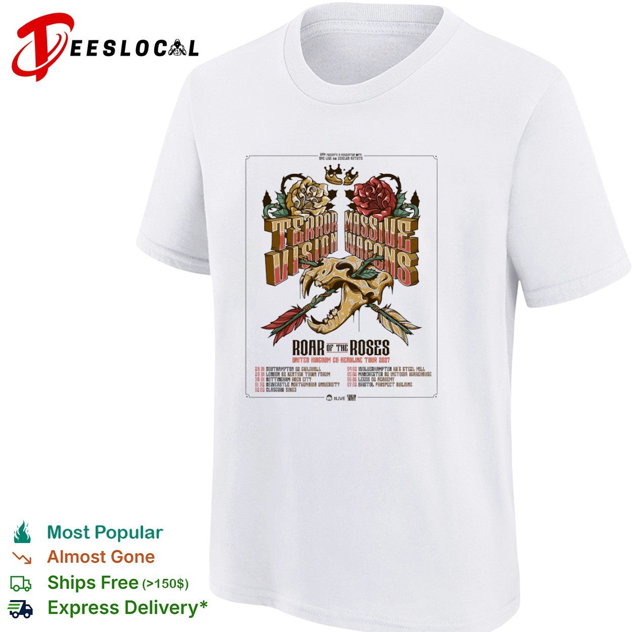 Terrorvision Massive Wagons Roar of the Roses United Kingdom Tour 2027 Concert shirt