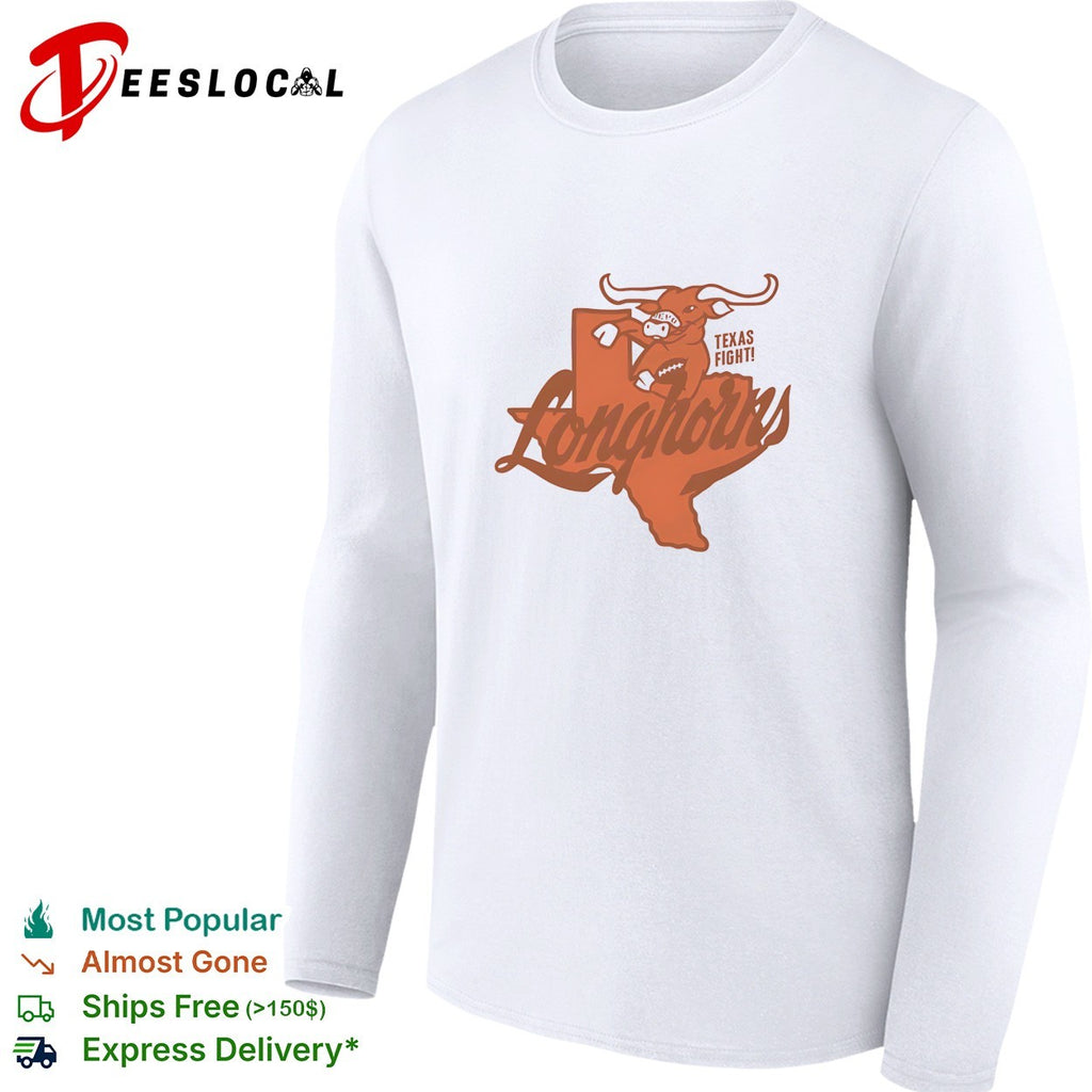 Texas Longhorns Texas fight bull head Texas state shape football shirt