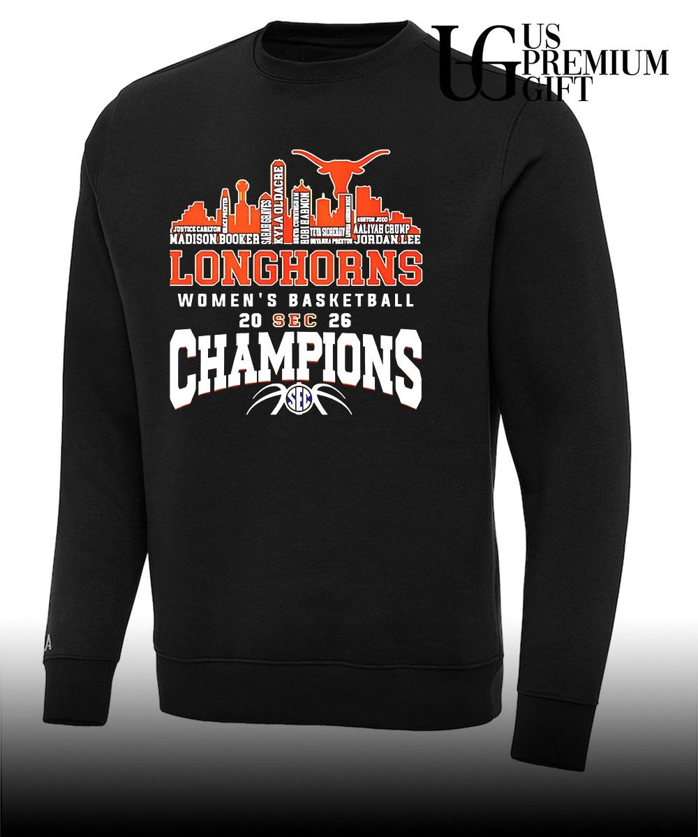 Texas Longhorns Women’s Basketball Champions 2026 player name city skyline shirt