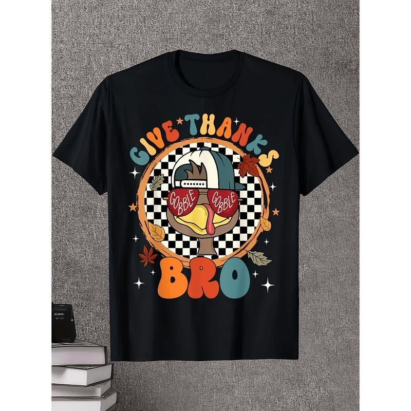 Thanksgiving Turkey Graphic T-Shirt, Casual Crew Neck Short Sleeve Tee - Comfortable & Breathble Material Perfect Christmas and Holiday Outfit, Seasonal Apparel