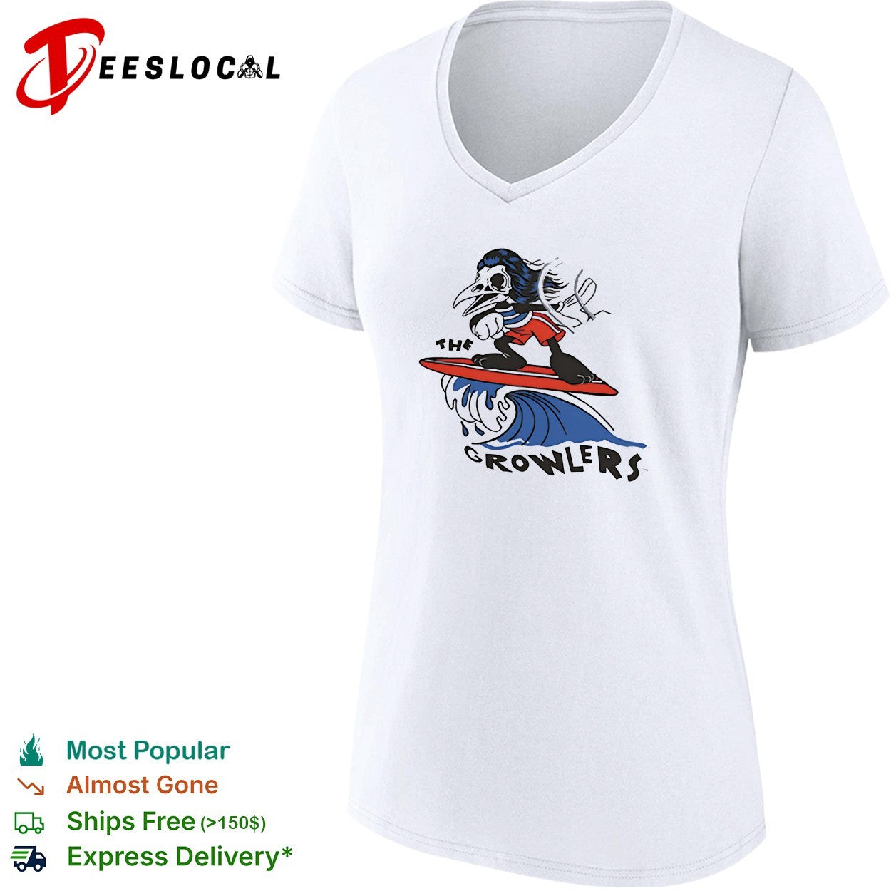 The Growlers surfing bird skeleton mascot shirt