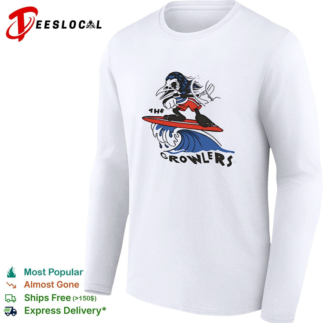 The Growlers surfing bird skeleton mascot shirt