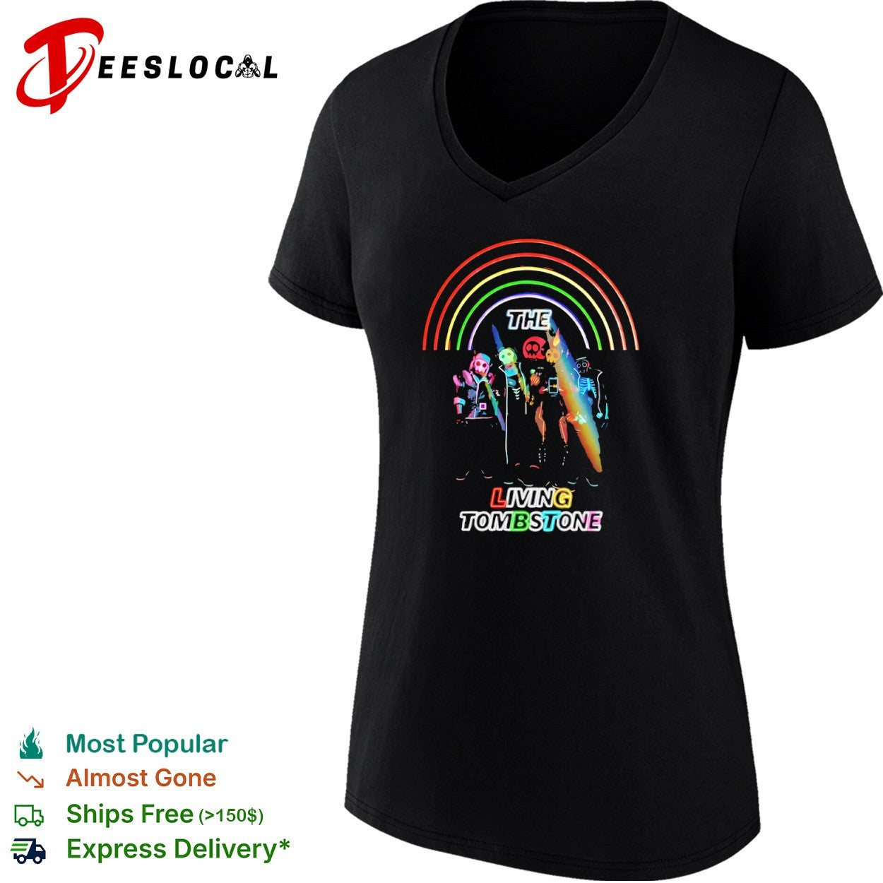 The Living Tombstone neon rainbow skull shirt