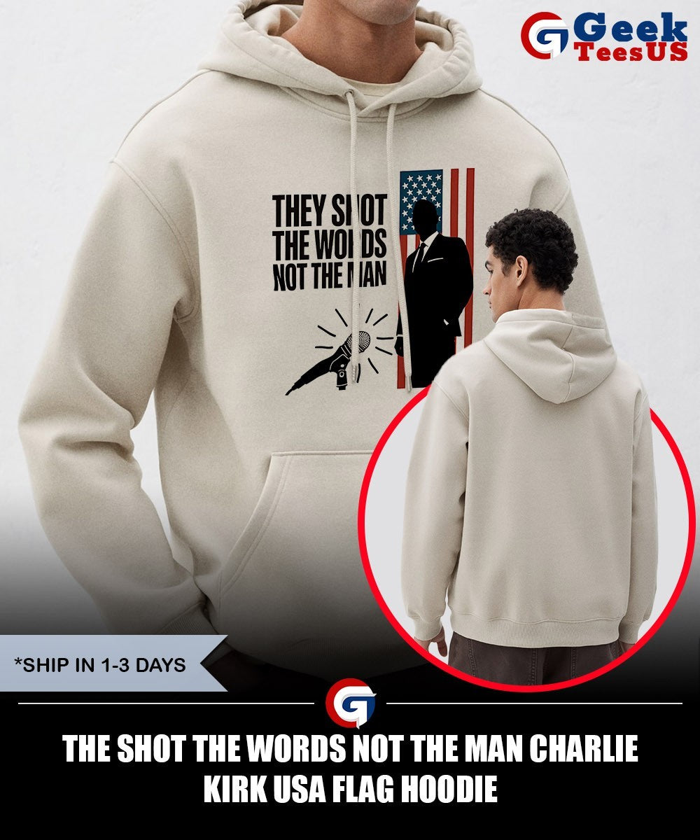 The shot the words not the man Charlie Kirk USA flag shirt