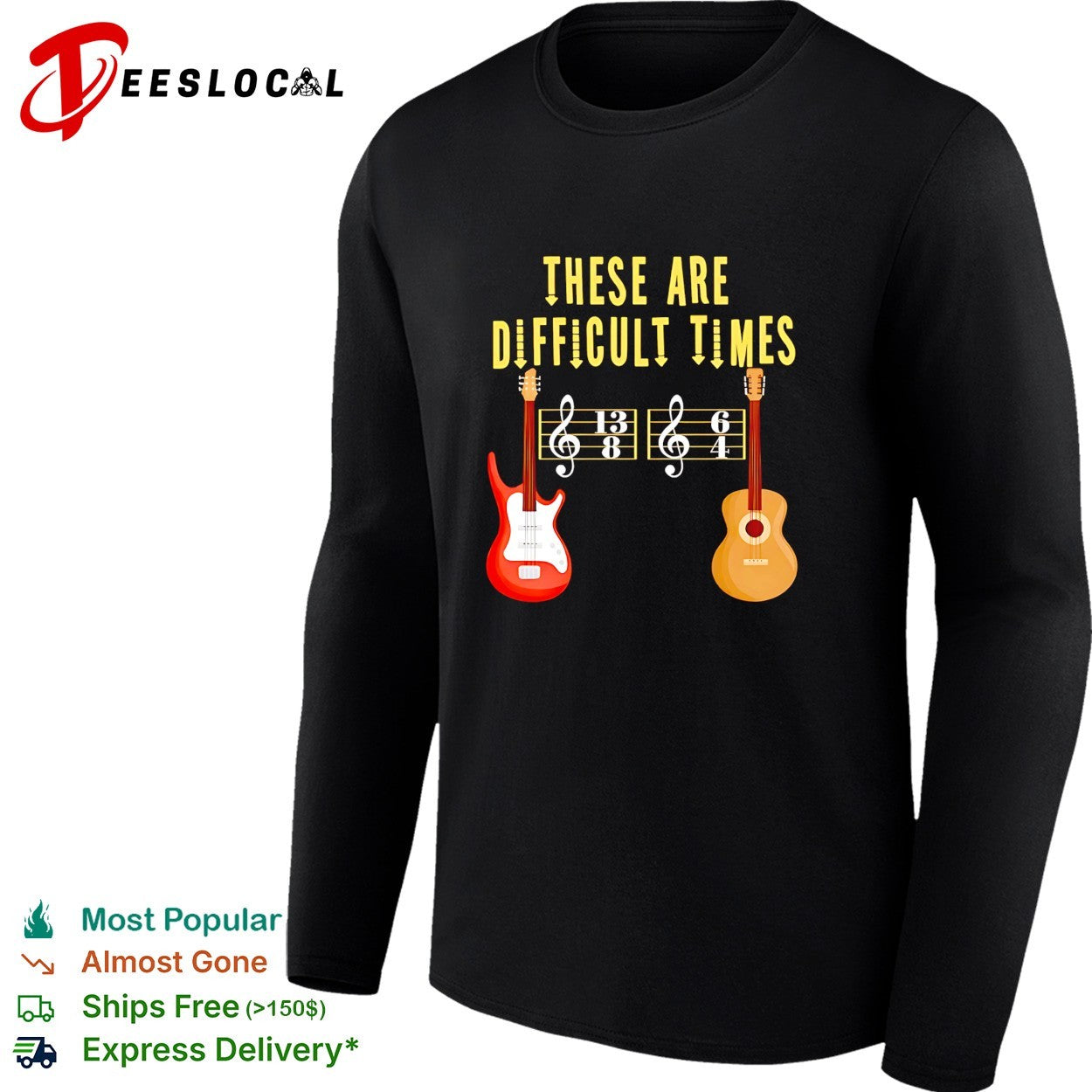 These are difficult times electric and acoustic guitars odd time signature notation shirt