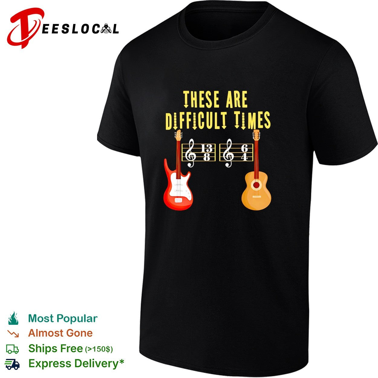 These are difficult times electric and acoustic guitars odd time signature notation shirt