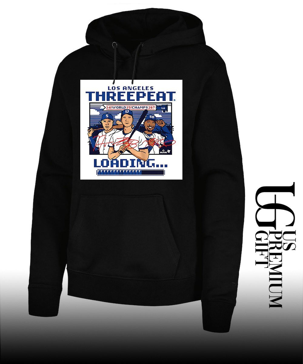 Threepeat loading 24 World 25 Champs 26 Los Angeles Dodgers MLB signature 8 bit shirt
