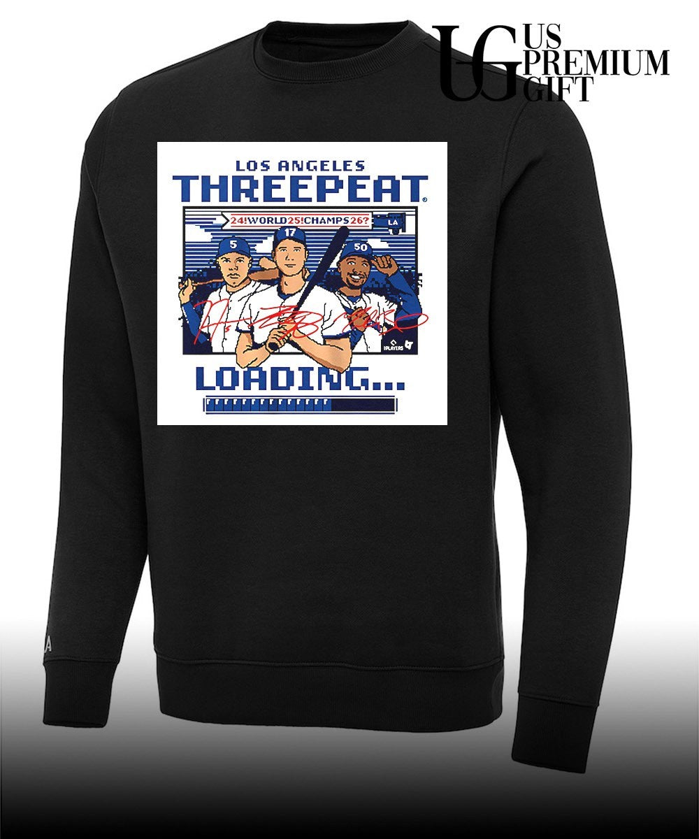 Threepeat loading 24 World 25 Champs 26 Los Angeles Dodgers MLB signature 8 bit shirt