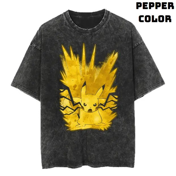 Thunder Pikachu Vintage Tee, Pikachu T-Shirt, Pokemon Graphic Tees, Unisex Anime Manga Shirt Top Menswear Womenswear...