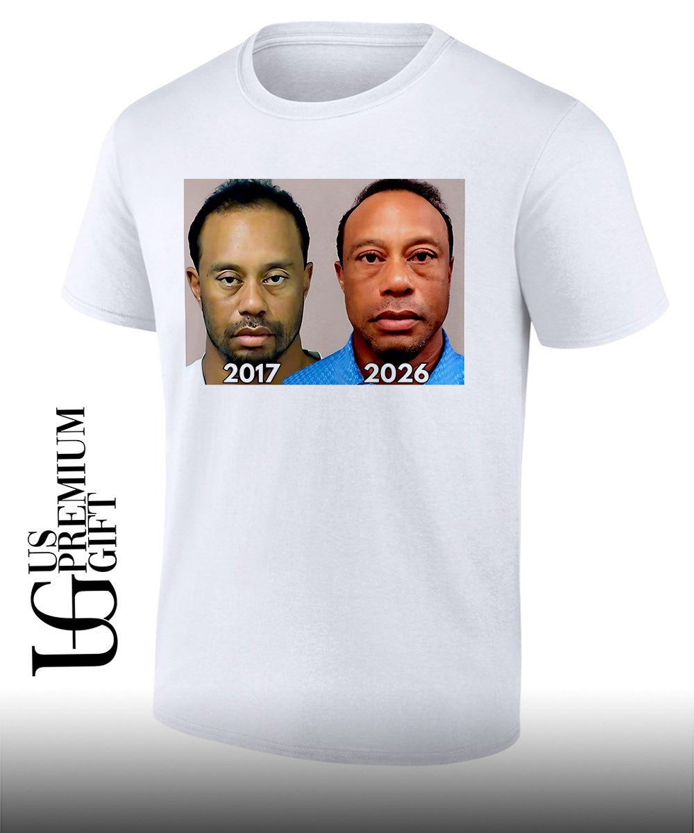 Tiger Woods Mugshot 2017 and 2026 portrait shirt
