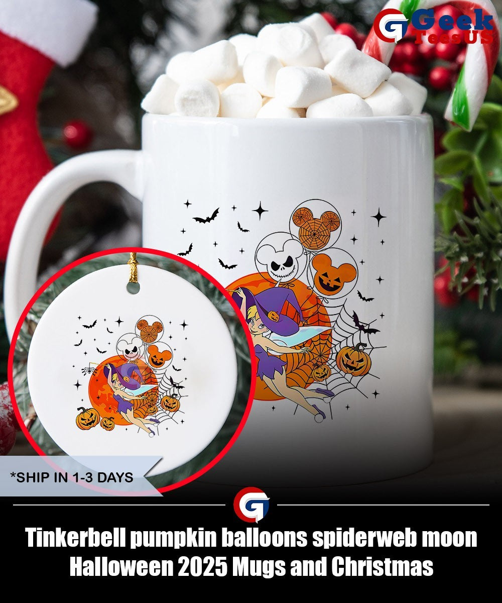 Tinkerbell pumpkin balloons spiderweb moon Halloween 2025 shirt