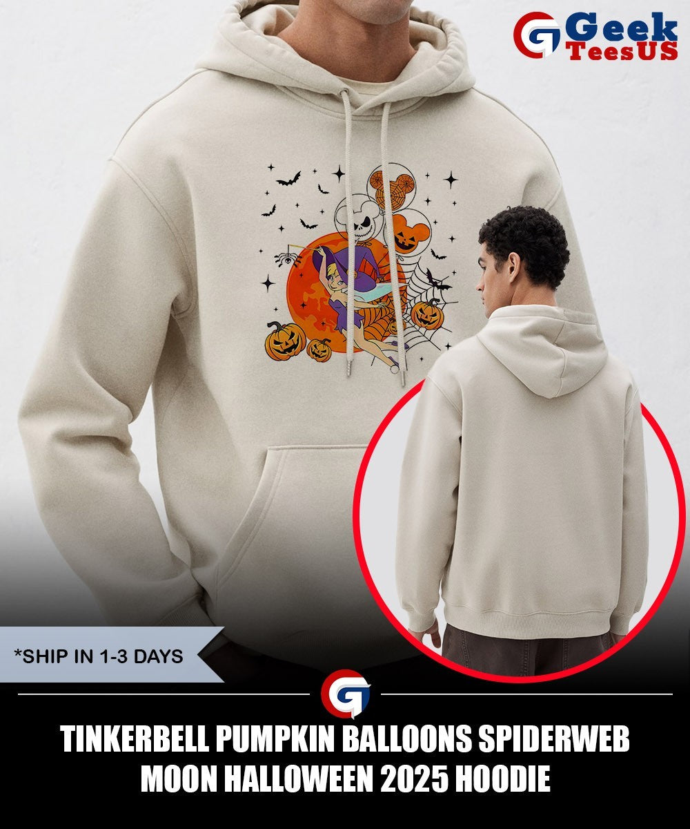Tinkerbell pumpkin balloons spiderweb moon Halloween 2025 shirt
