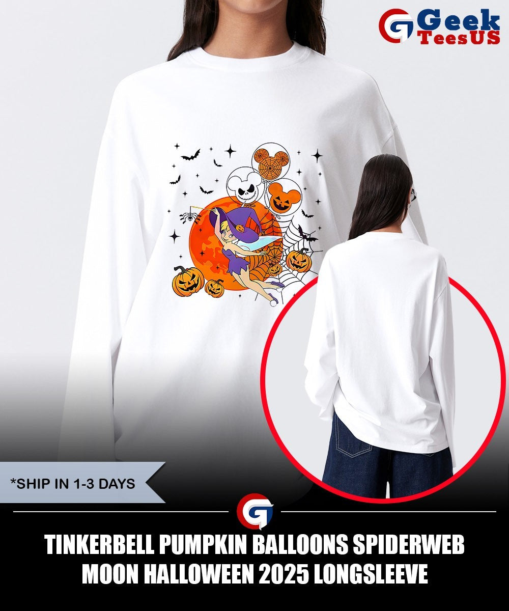 Tinkerbell pumpkin balloons spiderweb moon Halloween 2025 shirt