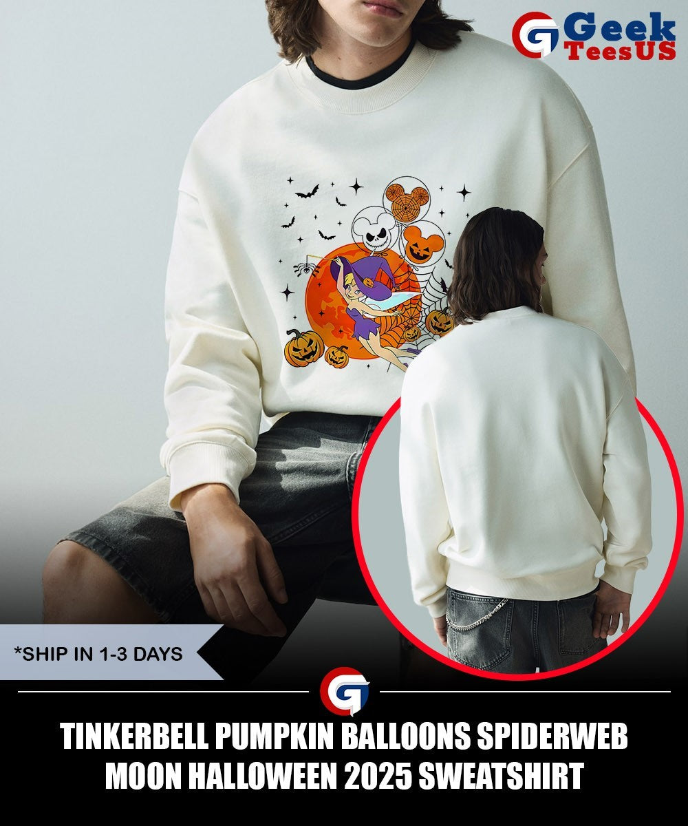 Tinkerbell pumpkin balloons spiderweb moon Halloween 2025 shirt