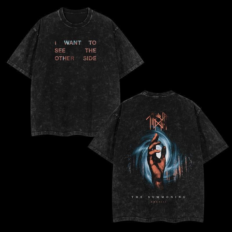 [TokenWear] Sleep Token Summoning MMXXI I Want To See The Other Side Double Printed Apricot&Black&Grey Once Printed Design Washed Tee Unisex Lightweight Cotton T-Shirt Wash Gift For Rock Music Lovers, Sleep Token Fan Gothic Punk Emo Grunge Y2K Outfits