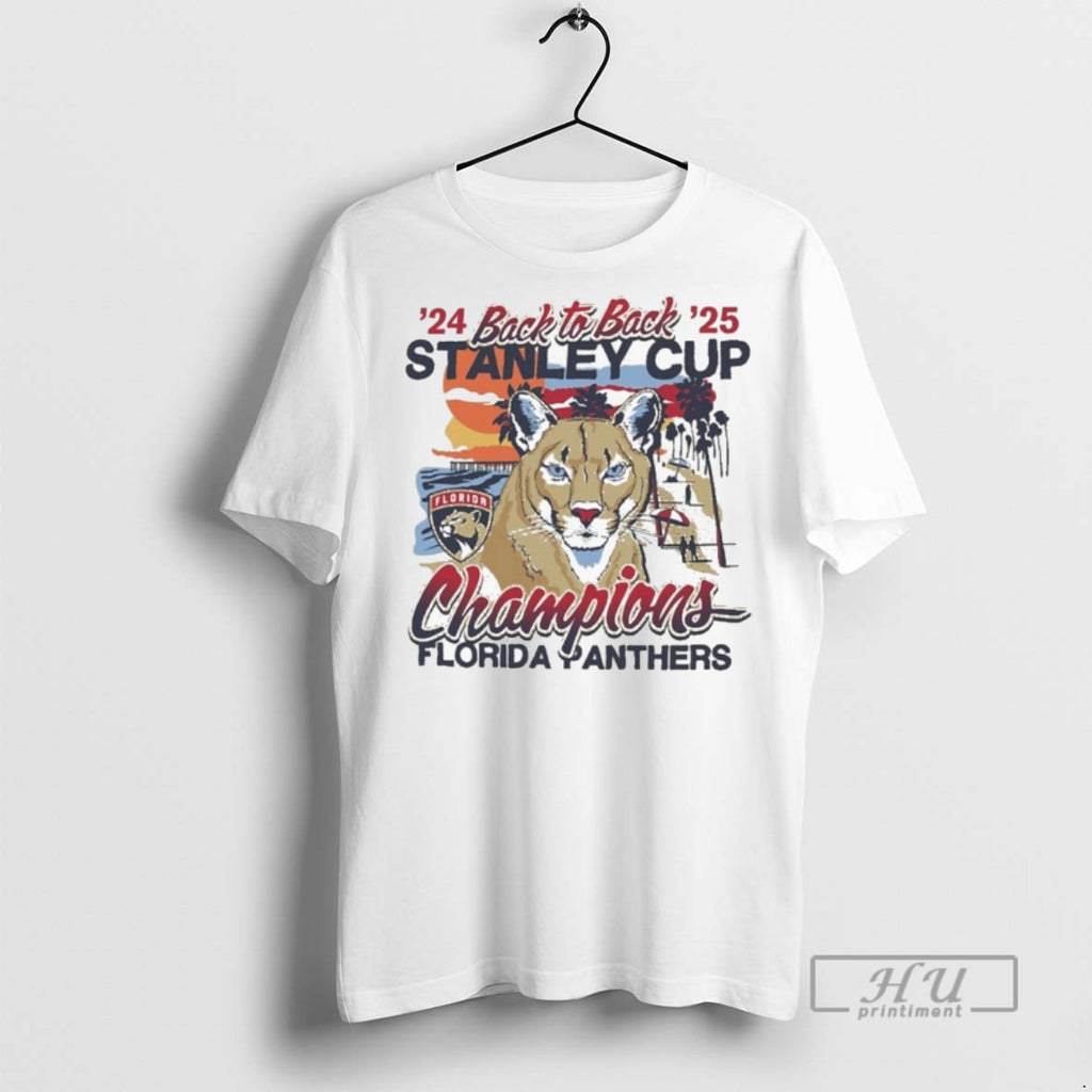 Trending Florida Panthers Back To Back Stanley Cup Champions Florida Sunset 2024 2025 Graphic Tee