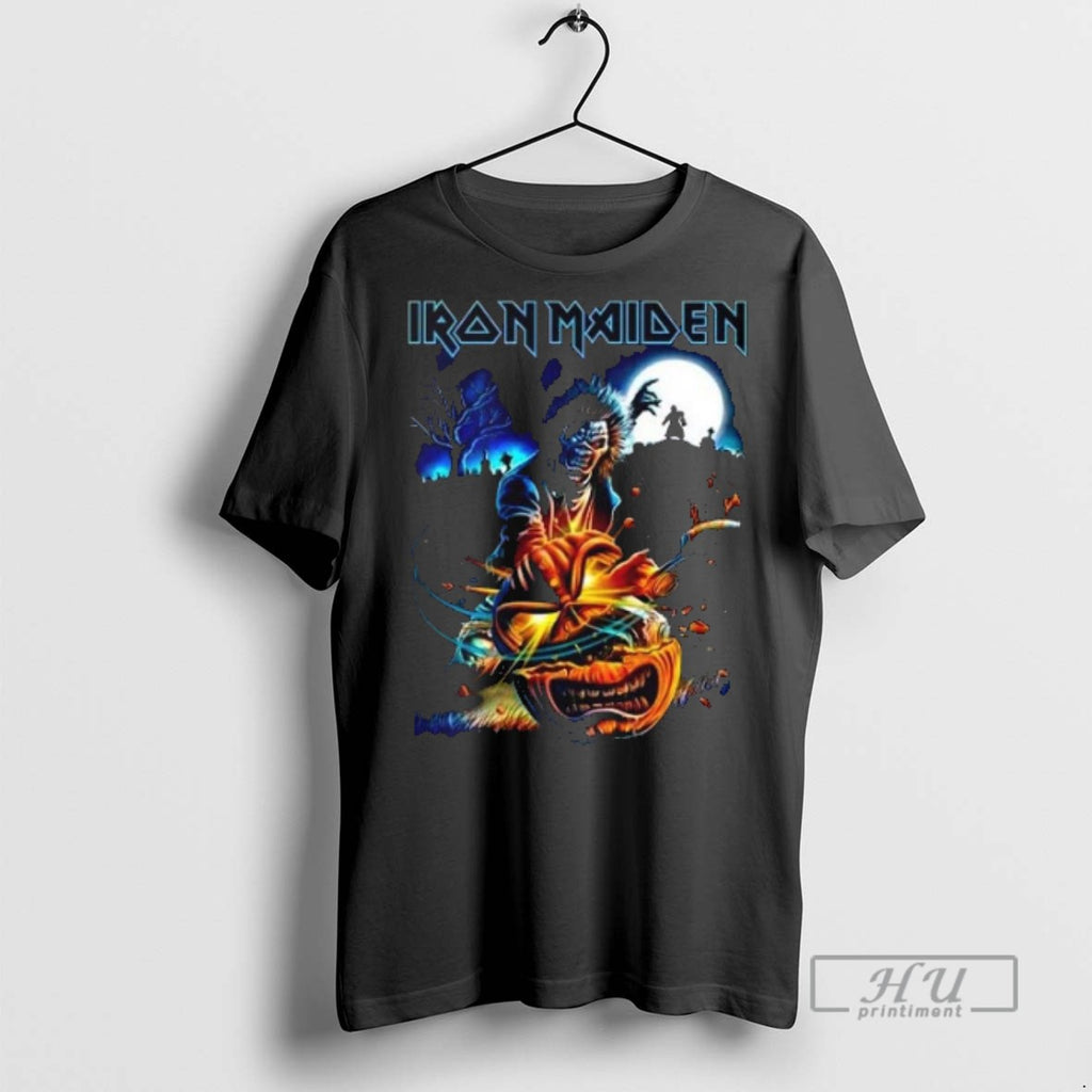 Trending Iron Maiden Halloween Merch Eddie Pumpkin Slasher Fc Two Sided Graphic Tee Shirts