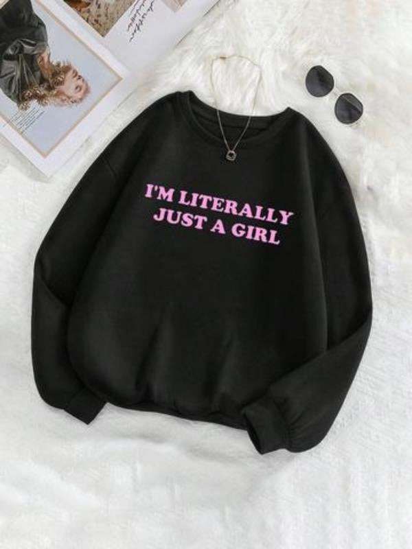 Trendy Casual Letter Print Pullover Sweatshirt, Simple Style, Regular Fit, Long Sleeve, Fall & Winter Fashion