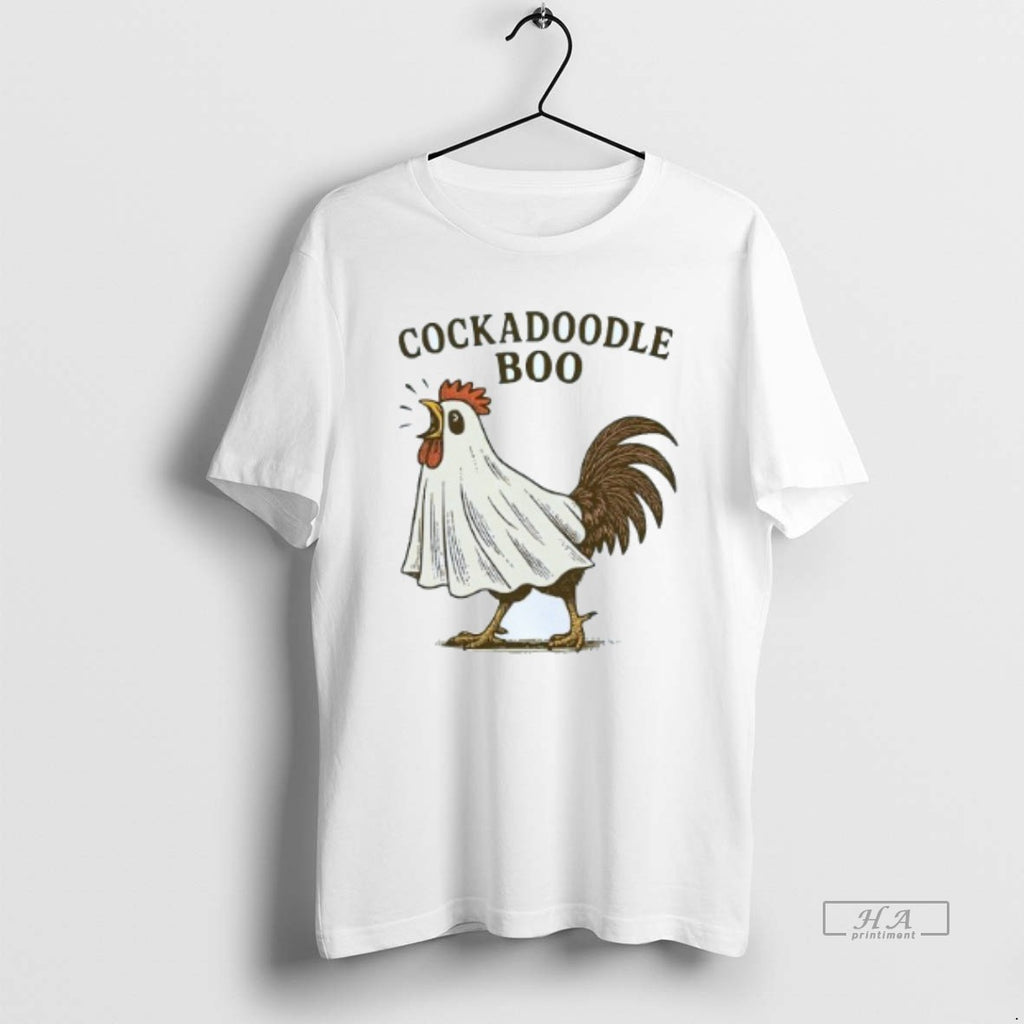 Trendy Cockadoodle Boo Chicken Halloween Mens White Tee