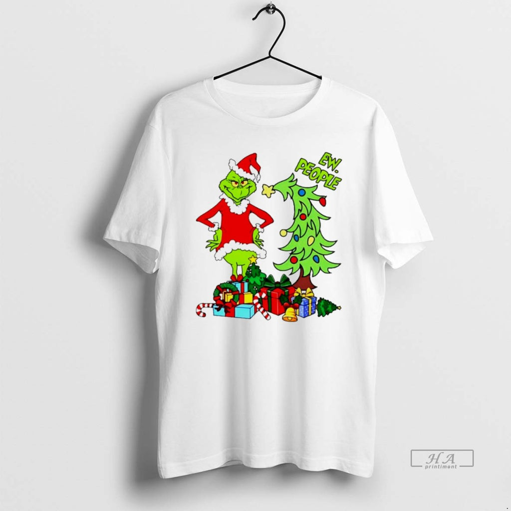 Trendy Grinch Santa And Pine Tree Merry Christmas White