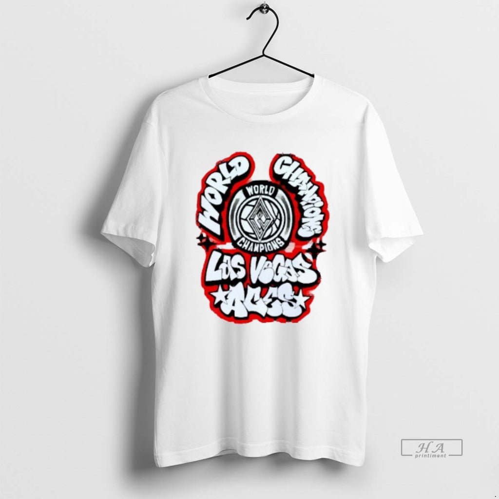 Trendy Las Vegas Aces World Champions Spray Paint Mens White Tee