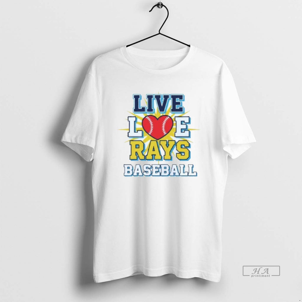 Trendy Live Love Tampa Bay Rays Baseball Mens White Tee