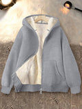 Trendy Zipper Sweatshirt, Casual Loose-Fitting Hoodie, Women's Fashion Sportswear, Inner Fleece Thickened for Fall Winter