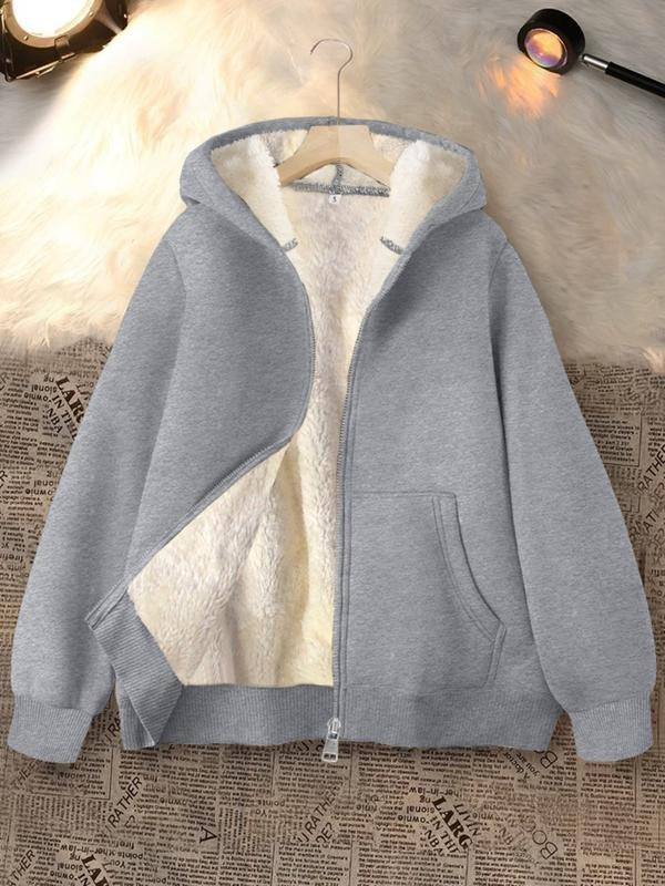 Trendy Zipper Sweatshirt, Casual Loose-Fitting Hoodie, Women's Fashion Sportswear, Inner Fleece Thickened for Fall Winter